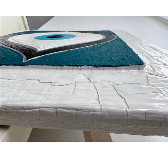 Evil Eye 16x20 Distressed Teal Blue Painting on Stretched Stapled Canvas Custom - Picture 5 of 5